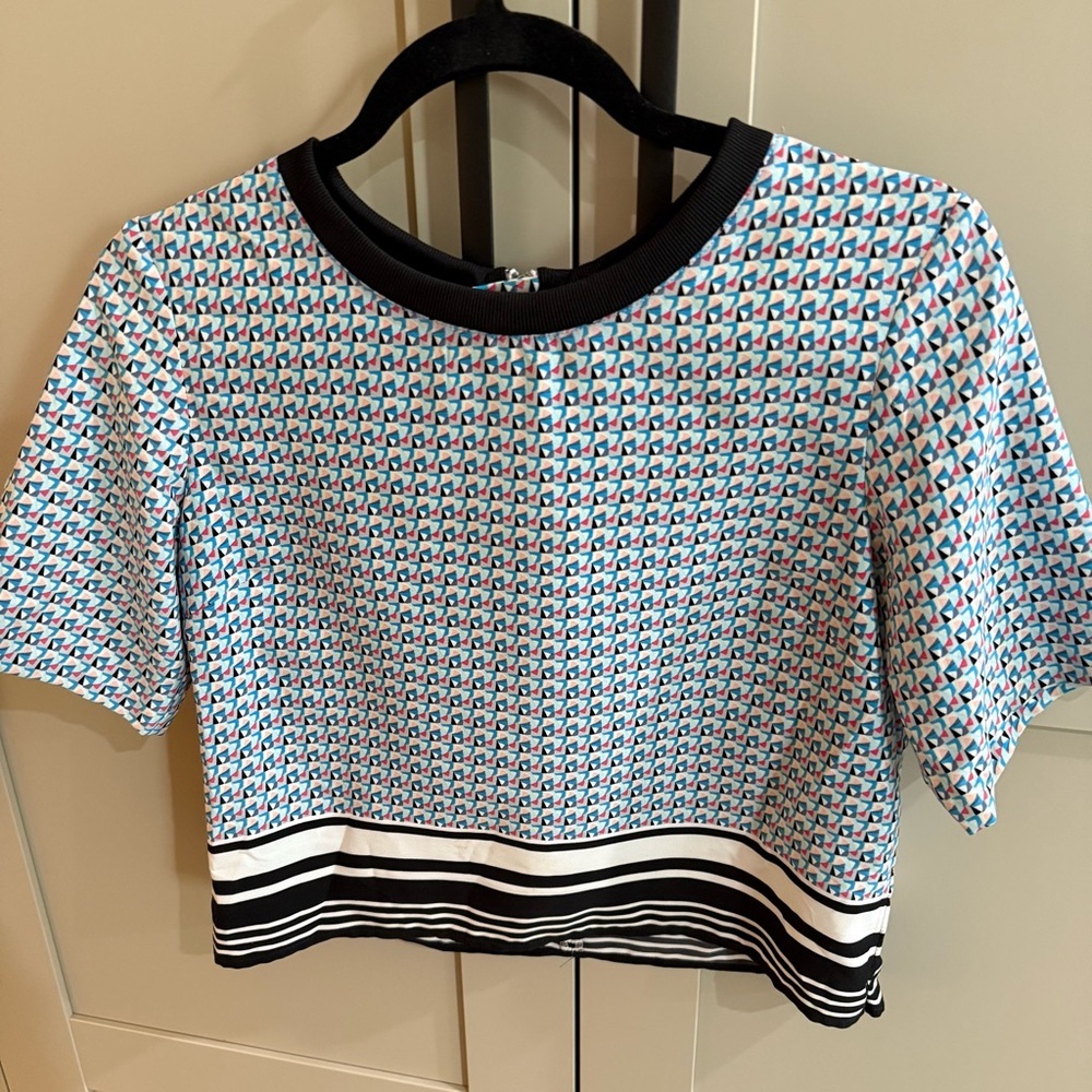 Geometric Print Red White Blue Top